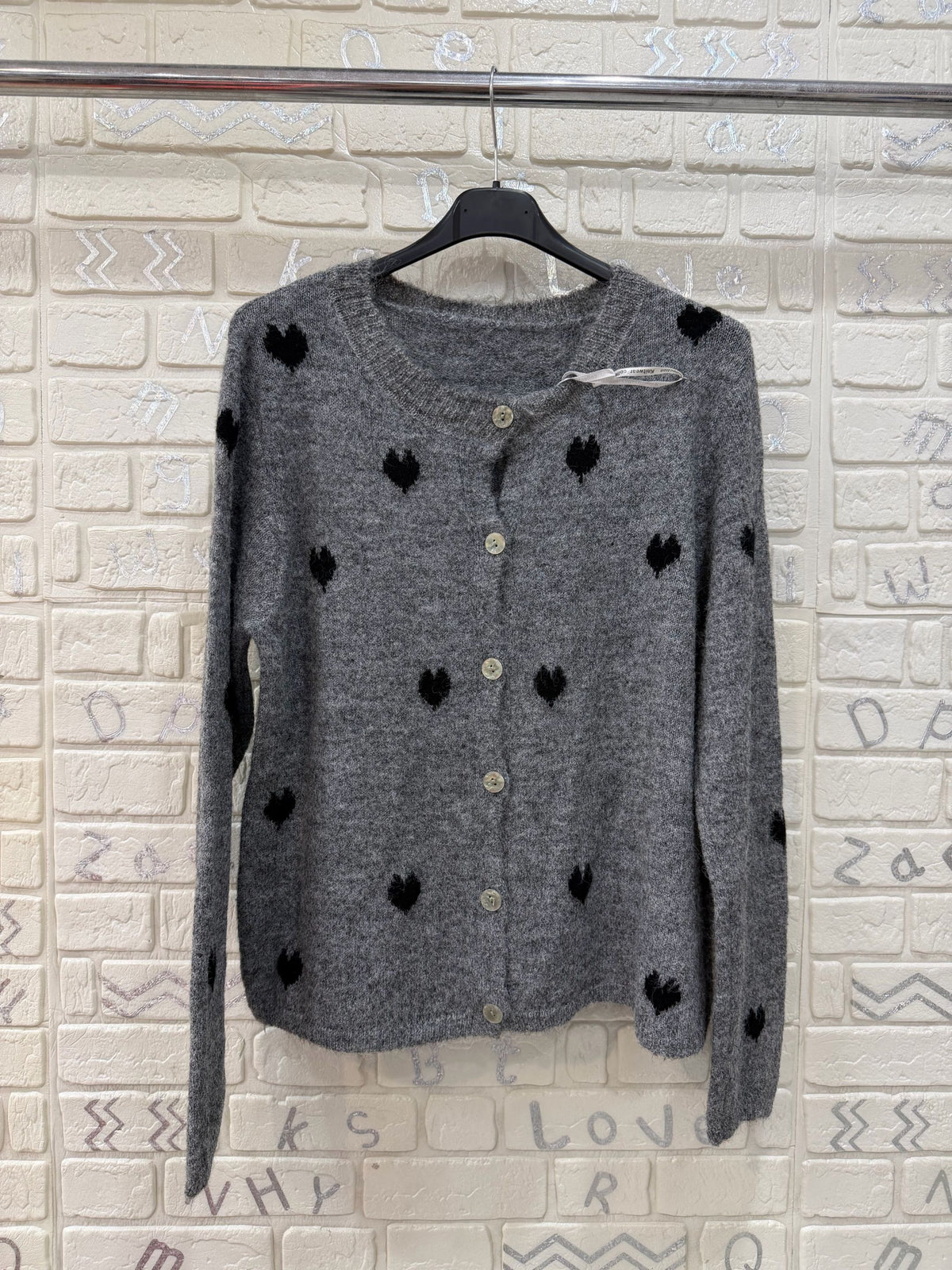 Cardigan Donna Morbido con Cuori a Contrasto - Taglia Unica