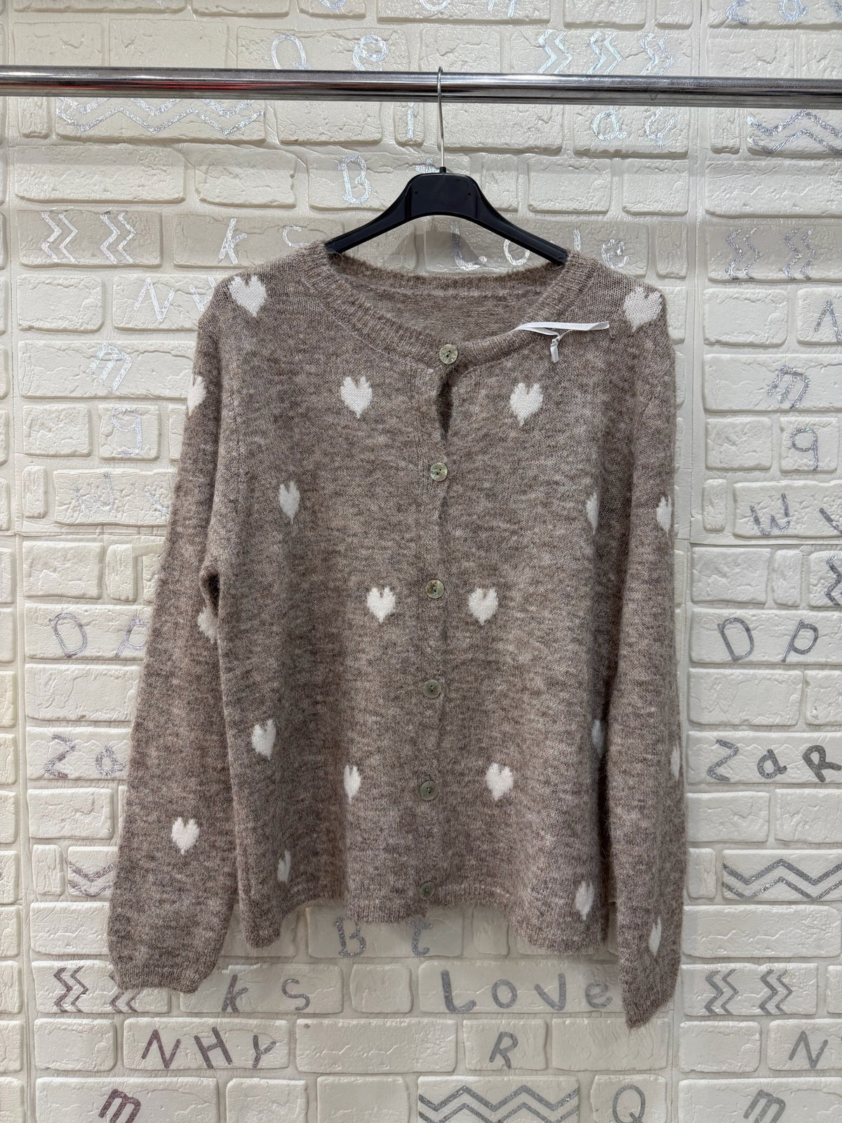 Cardigan Donna Morbido con Cuori a Contrasto - Taglia Unica