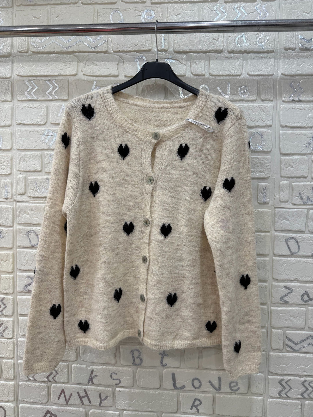 Cardigan Donna Morbido con Cuori a Contrasto - Taglia Unica
