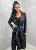 Trench Donna Lungo in Ecopelle con Cintura - Taglia Unica