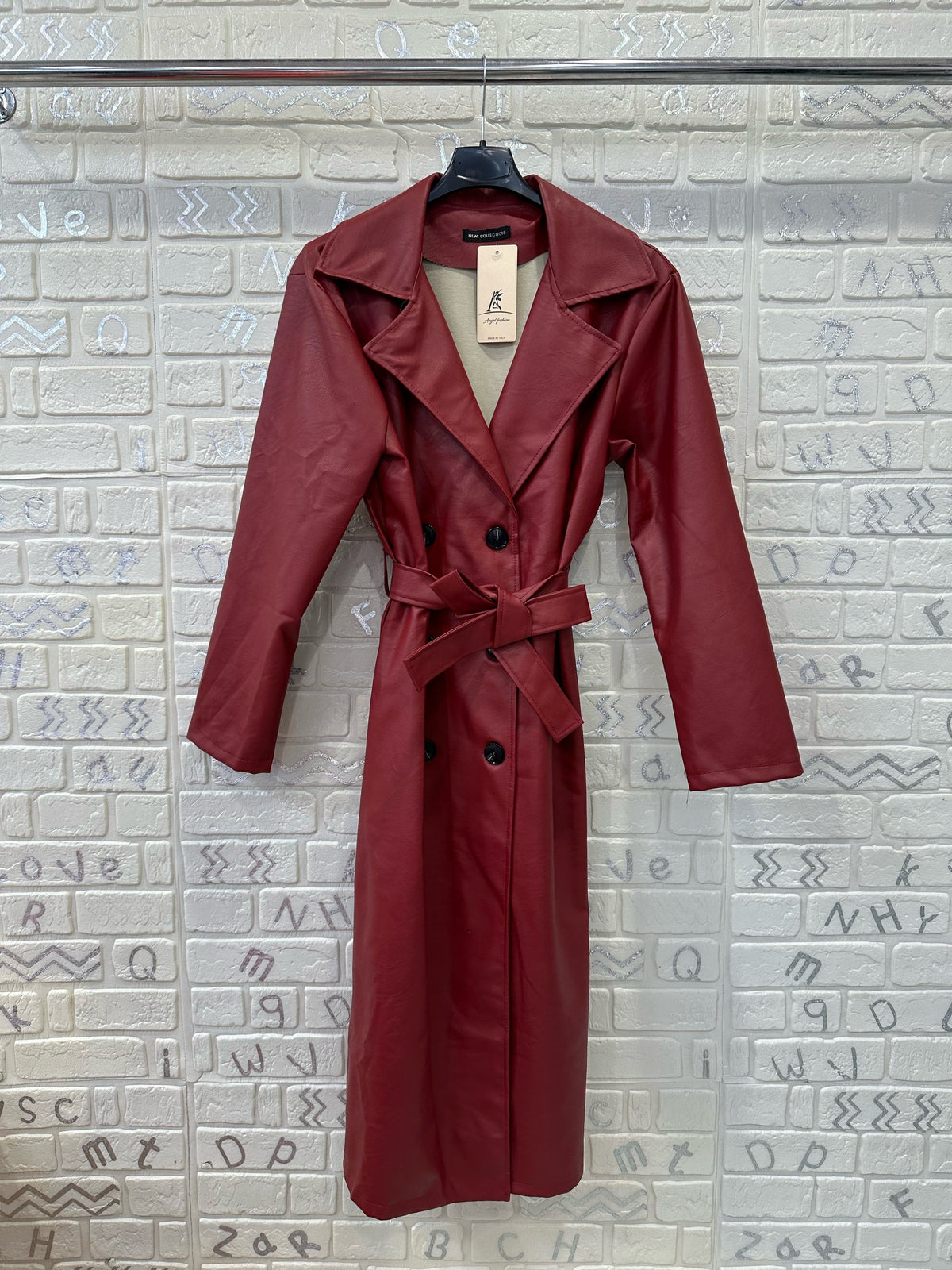 Trench Donna Lungo in Ecopelle con Cintura - Taglia Unica