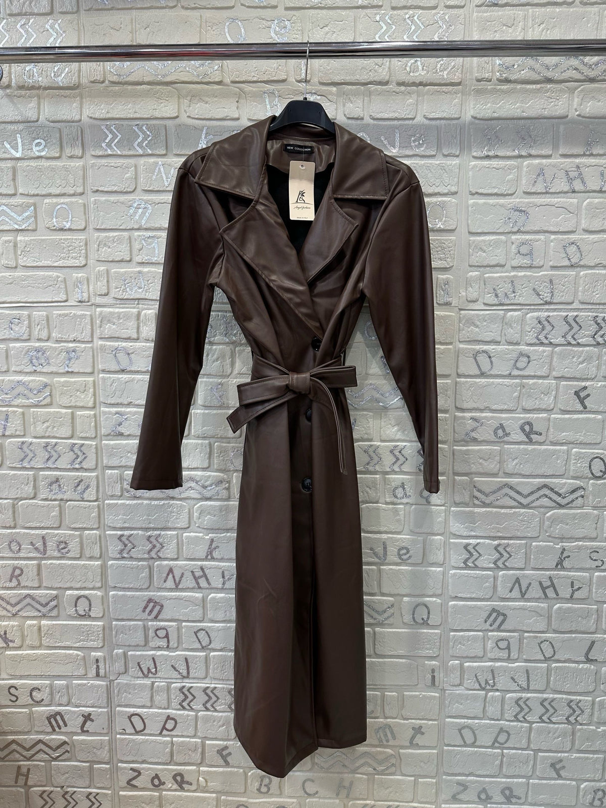 Trench Donna Lungo in Ecopelle con Cintura - Taglia Unica