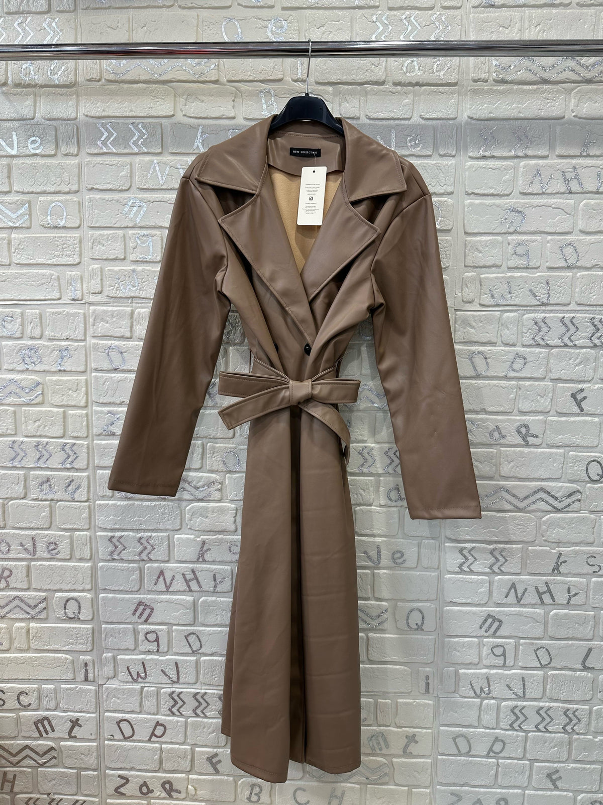 Trench Donna Lungo in Ecopelle con Cintura - Taglia Unica