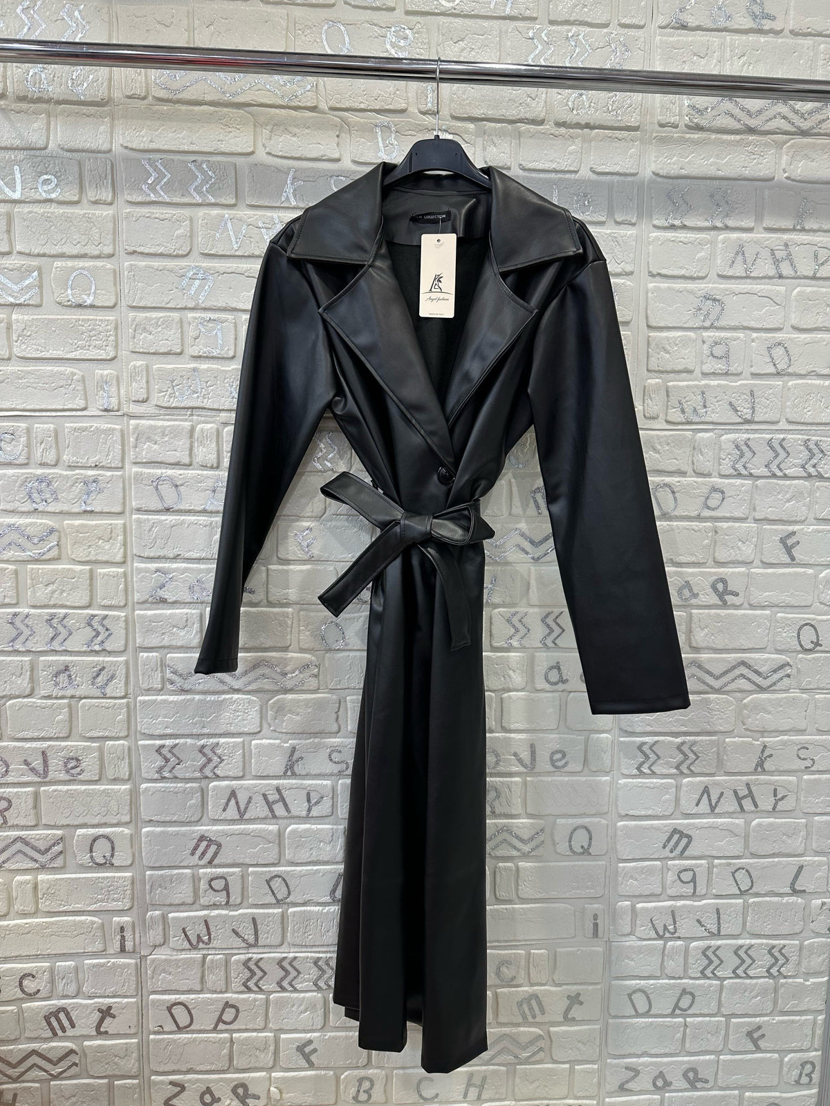Trench Donna Lungo in Ecopelle con Cintura - Taglia Unica