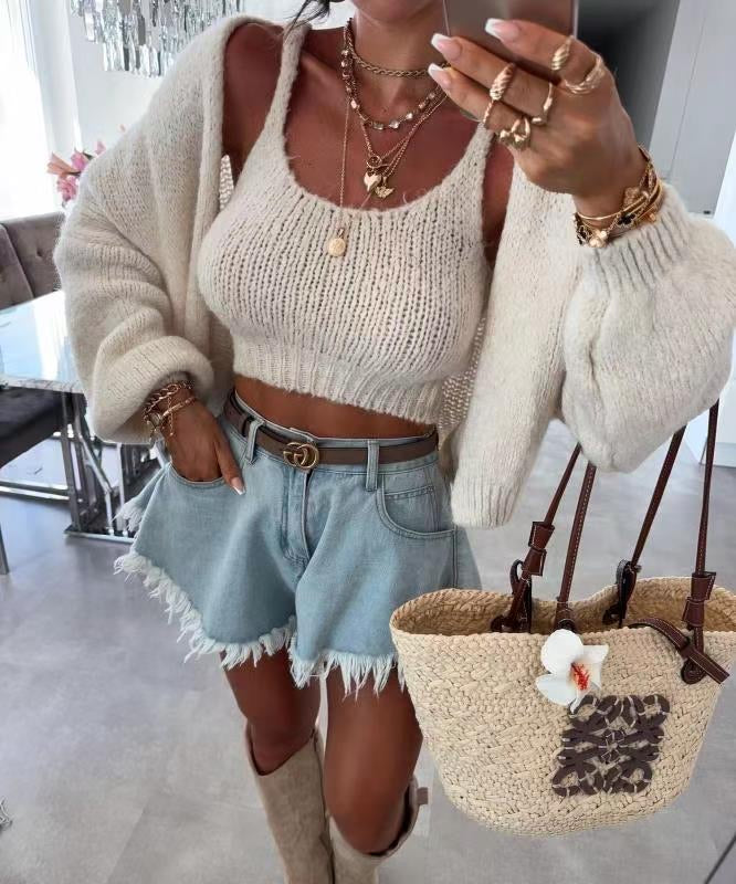 Completo Donna in Maglia con Cardigan e Top Coordinato - Taglia Unica