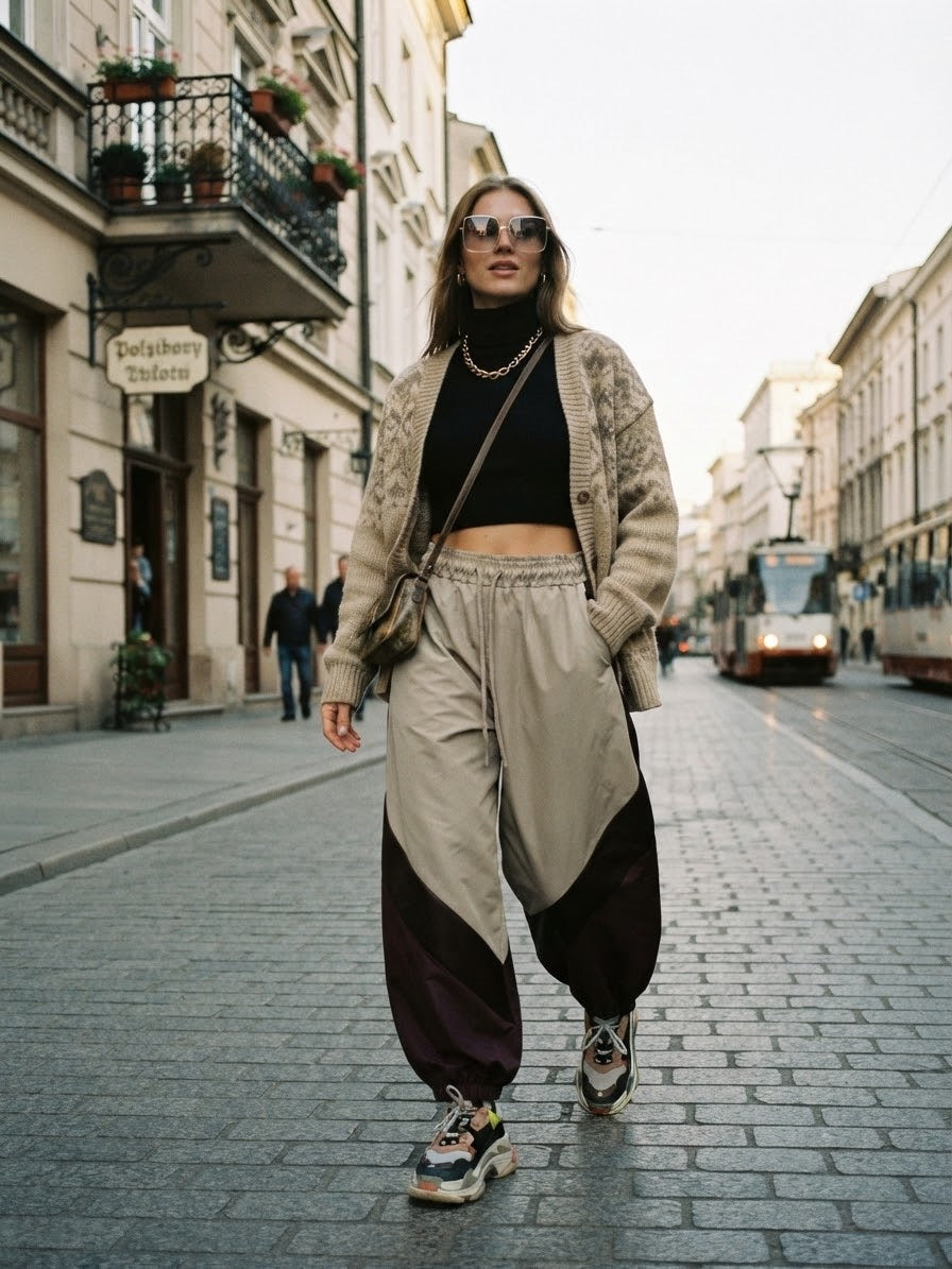 Pantalone Donna Jogger con Inserti a Contrasto - Taglia Unica