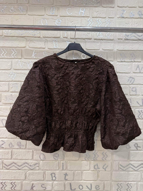 Blusa Donna Elegante Jacquard con Maniche Voluminose - Taglia Unica