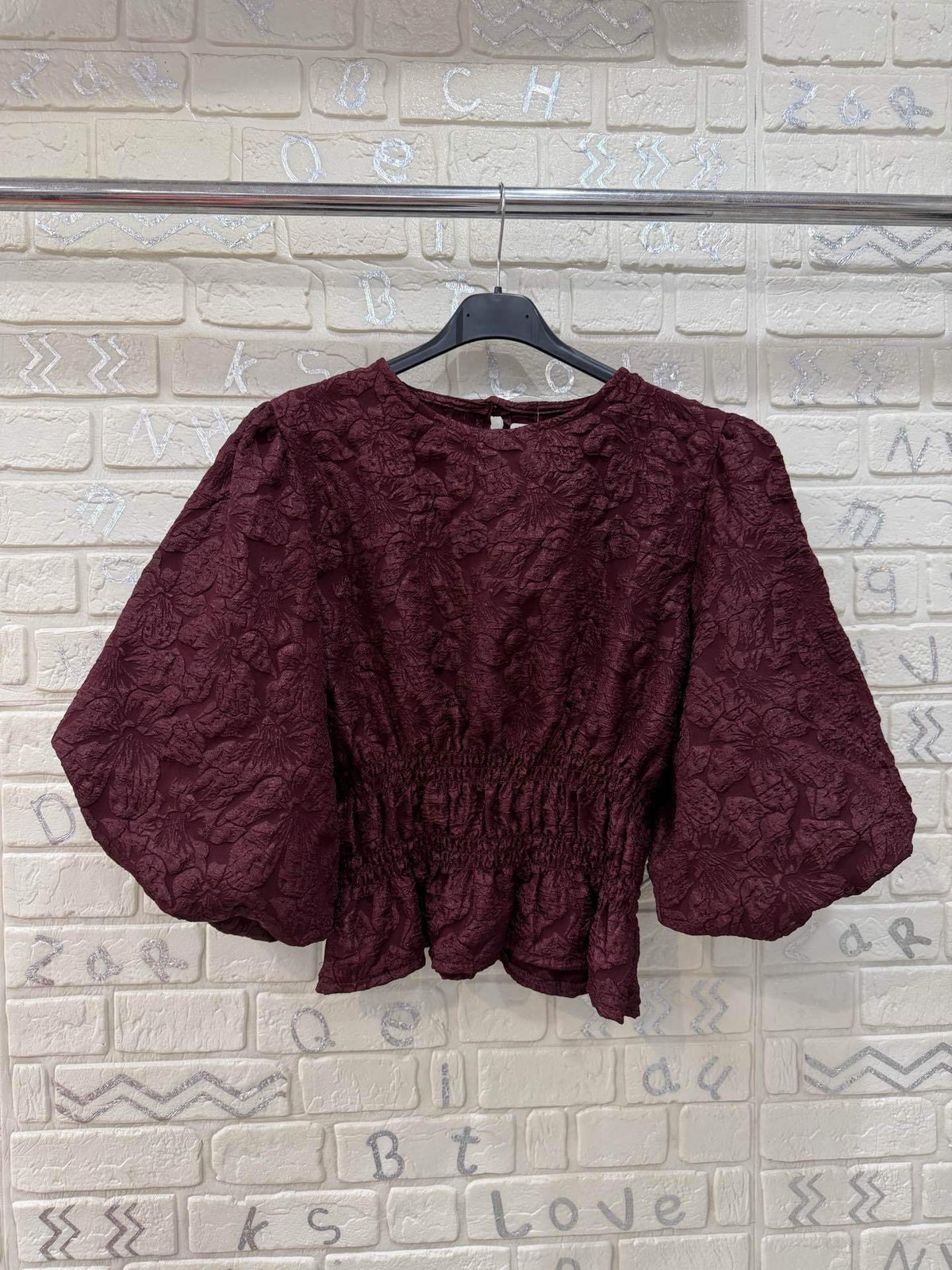 Blusa Donna Elegante Jacquard con Maniche Voluminose - Taglia Unica