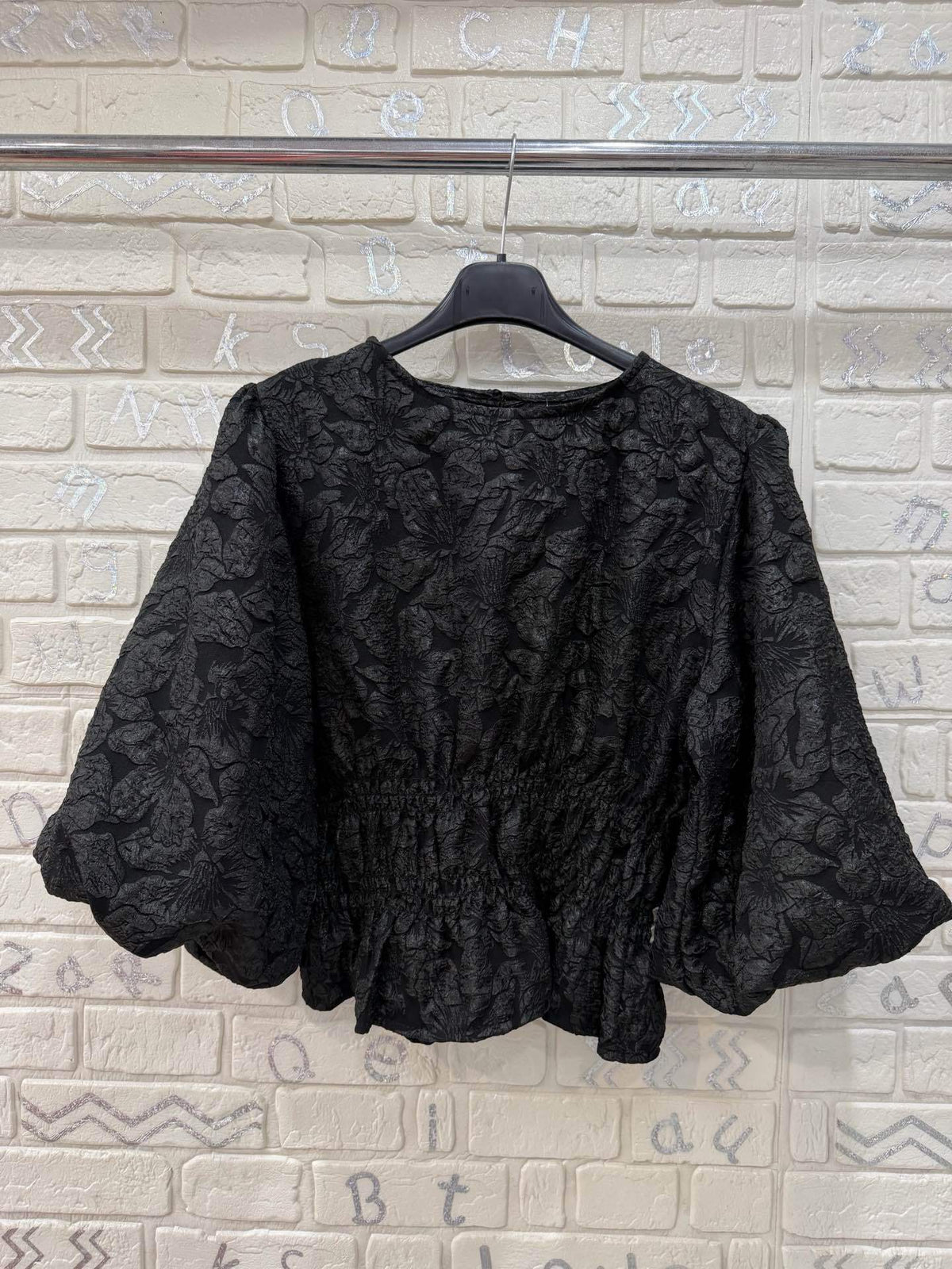 Blusa Donna Elegante Jacquard con Maniche Voluminose - Taglia Unica