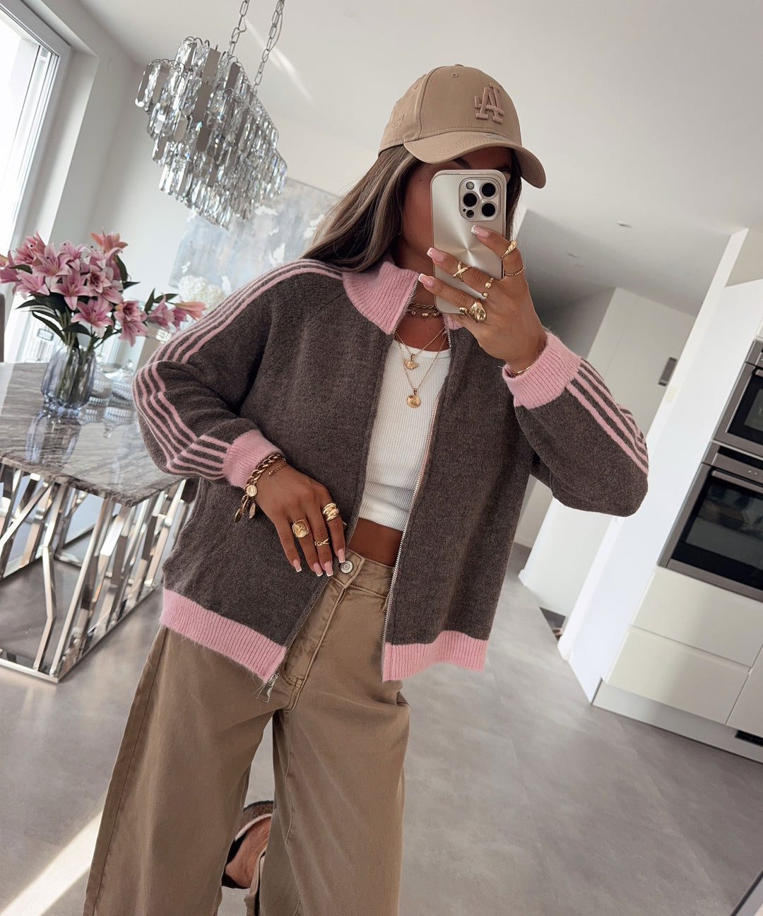 Maglione Donna con Zip e Collo Alto a Coste