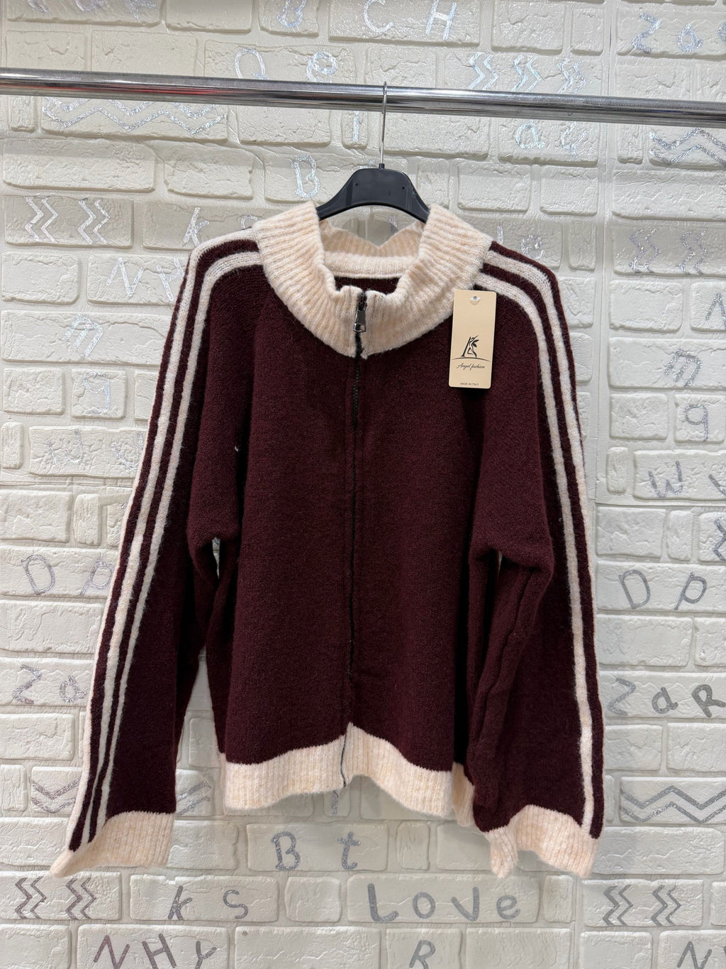 Maglione Donna con Zip e Collo Alto a Coste