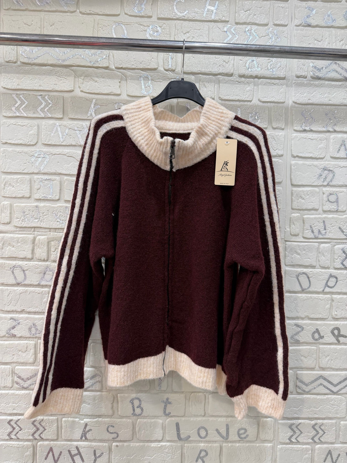 Maglione Donna con Zip e Collo Alto a Coste