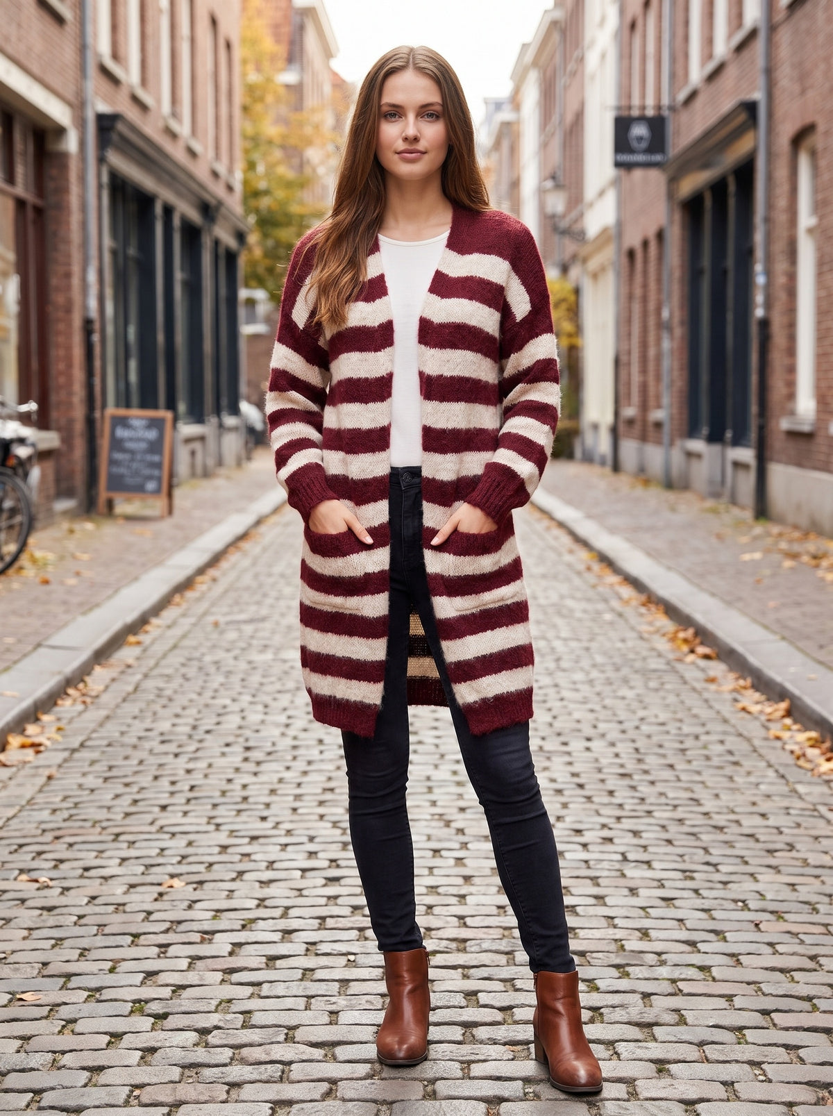 Cardigan lungo a righe in maglia morbida – Taglia Unica