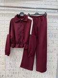 Completo Donna Due Pezzi con Giacca Zip e Pantalone a Gamba Larga – Taglia Unica